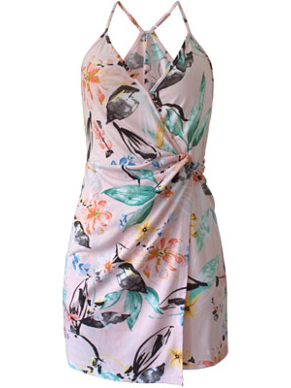 BCBGeneration Pink Floral Twist-Front Mini Dress